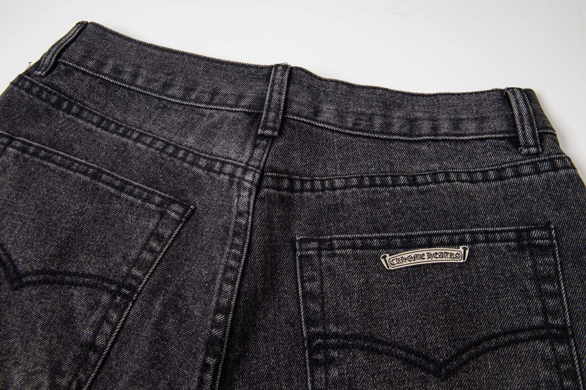 Chrome-Hearts Multi Cross Patch Denim Jeans - Grey Gothic Street Pants 1111