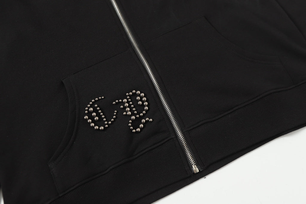 Chrome-Hearts Rhinestone Cross Hoodie - Black Gothic Streetwear Sweatshirt 2633