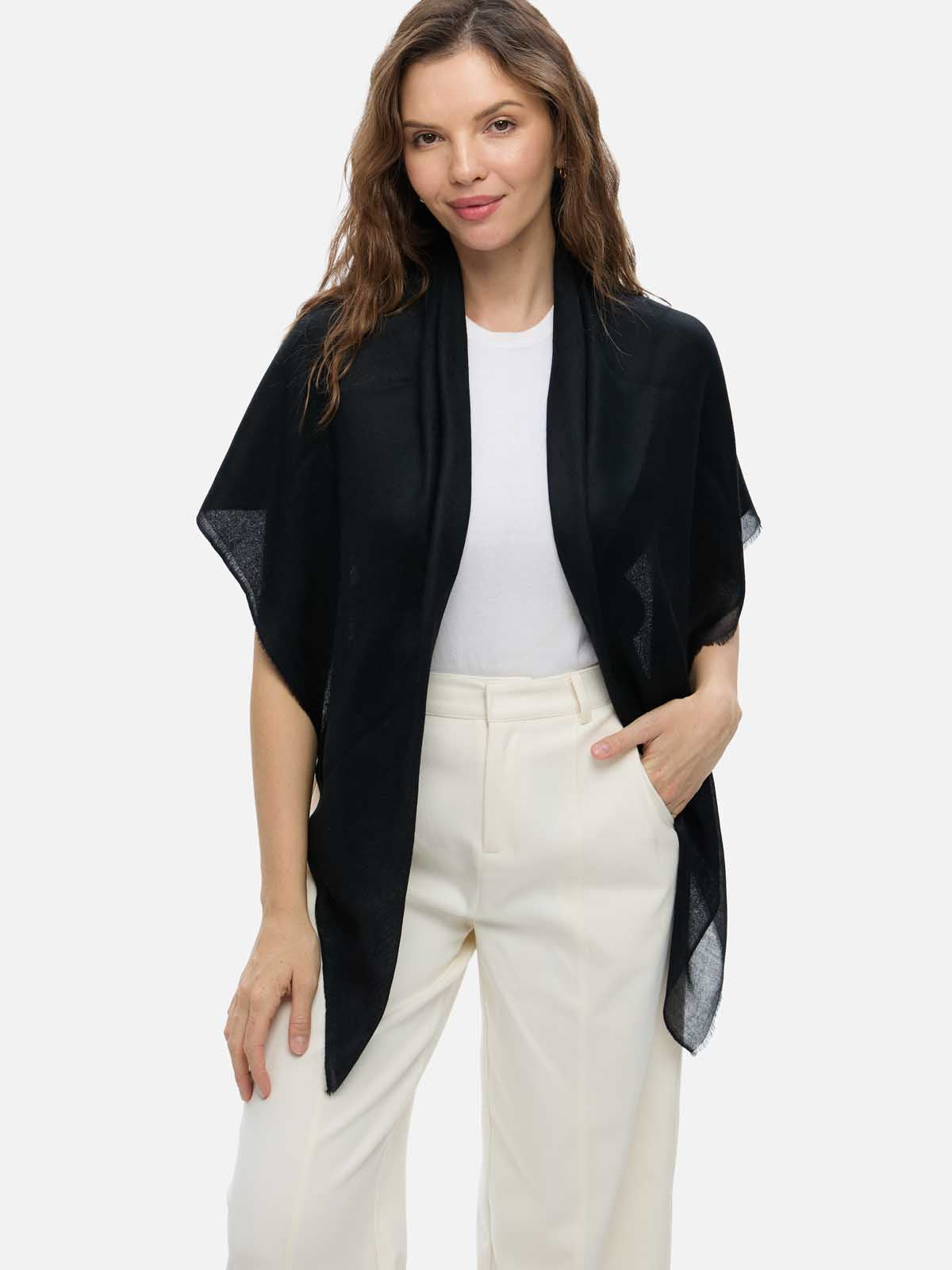 Square - Featherlight Solid Cashmere Scarf - Black