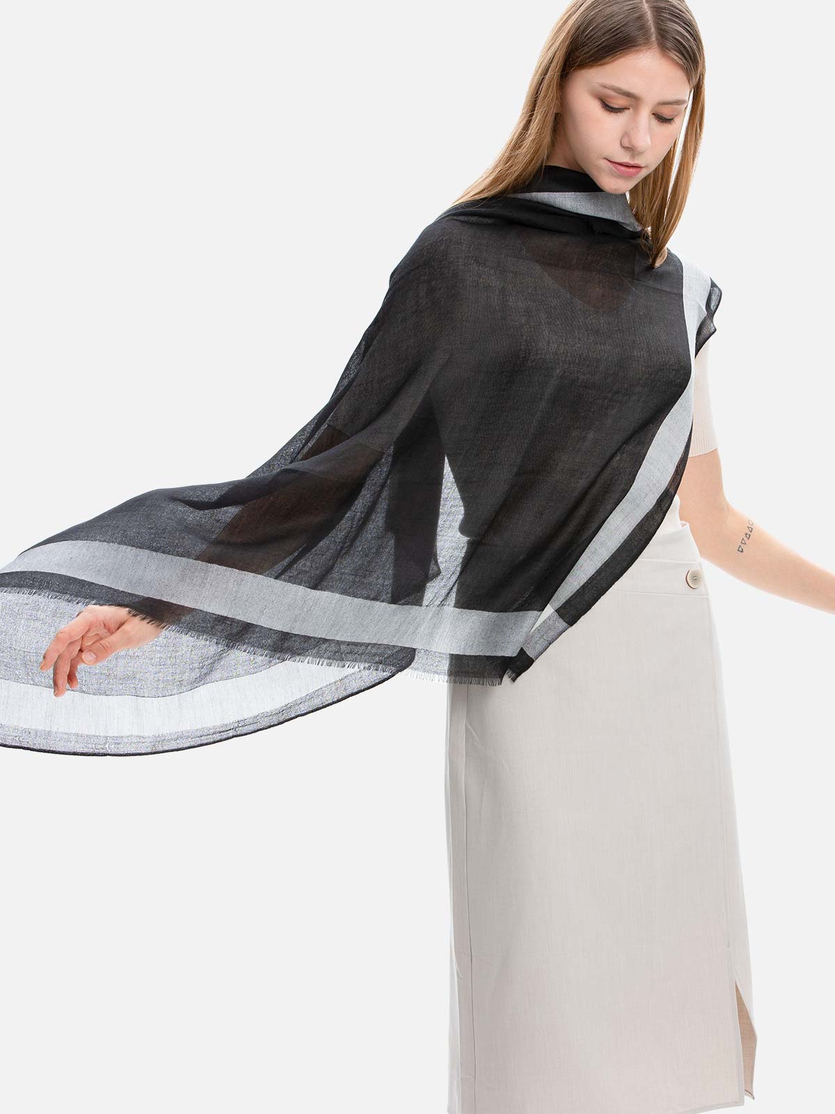 Square - Featherlight Black Cashmere Scarf