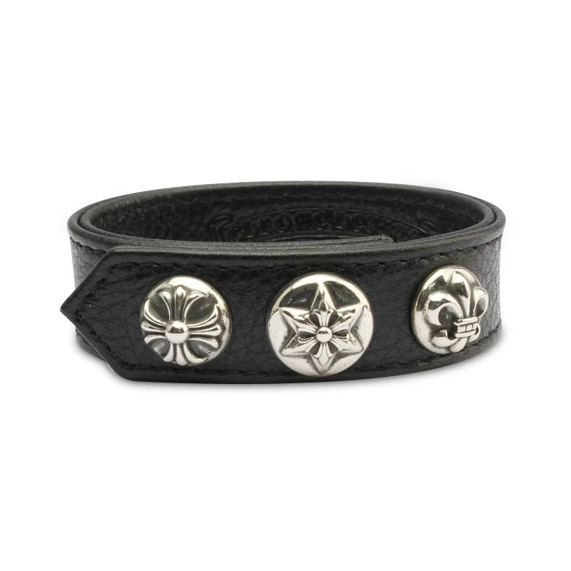 Chrome Hearts Cross Snap Leather Bracelet