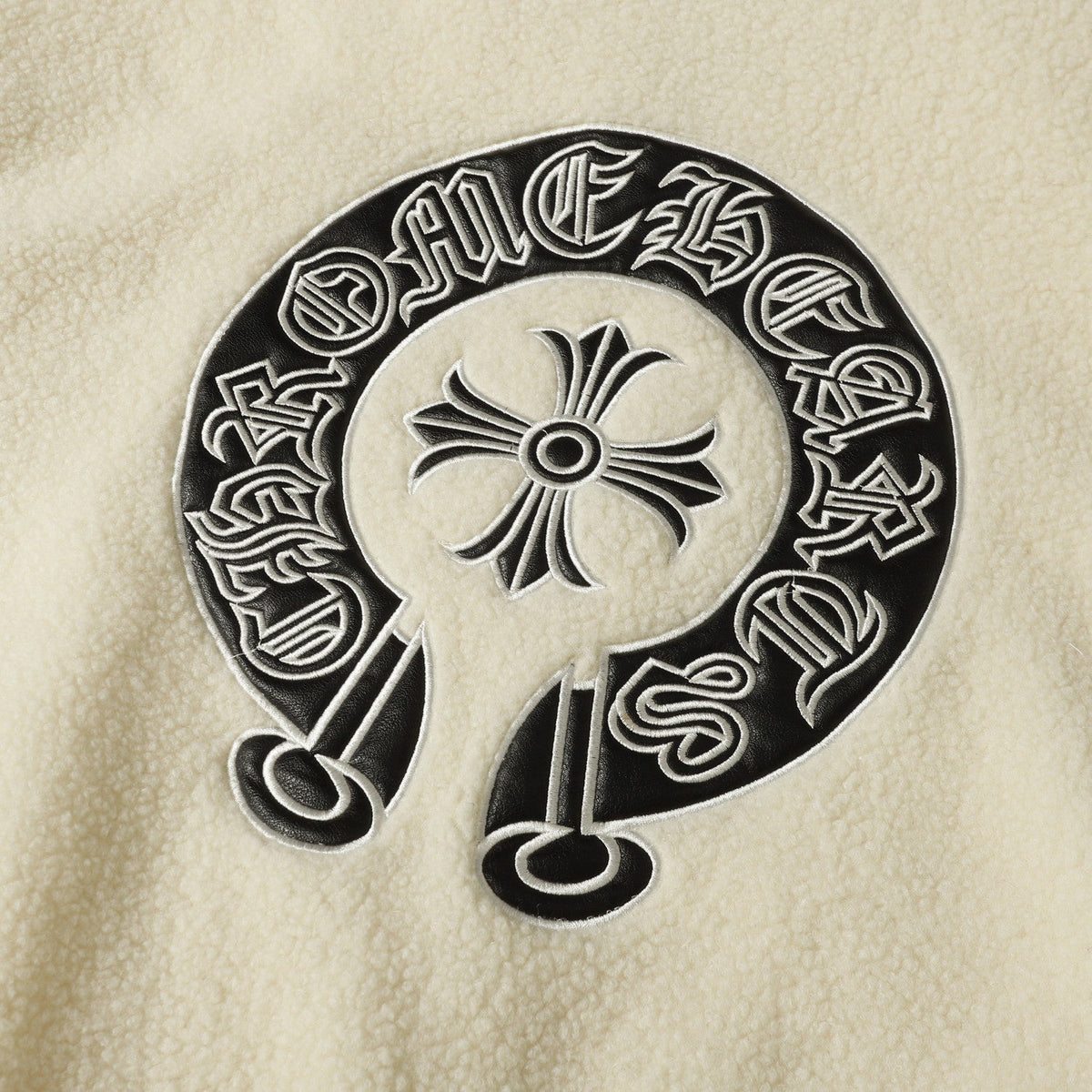 Chrome Hearts Horseshoe Embroidered Sherpa Jacket - Black Cream Gothic Coat 825