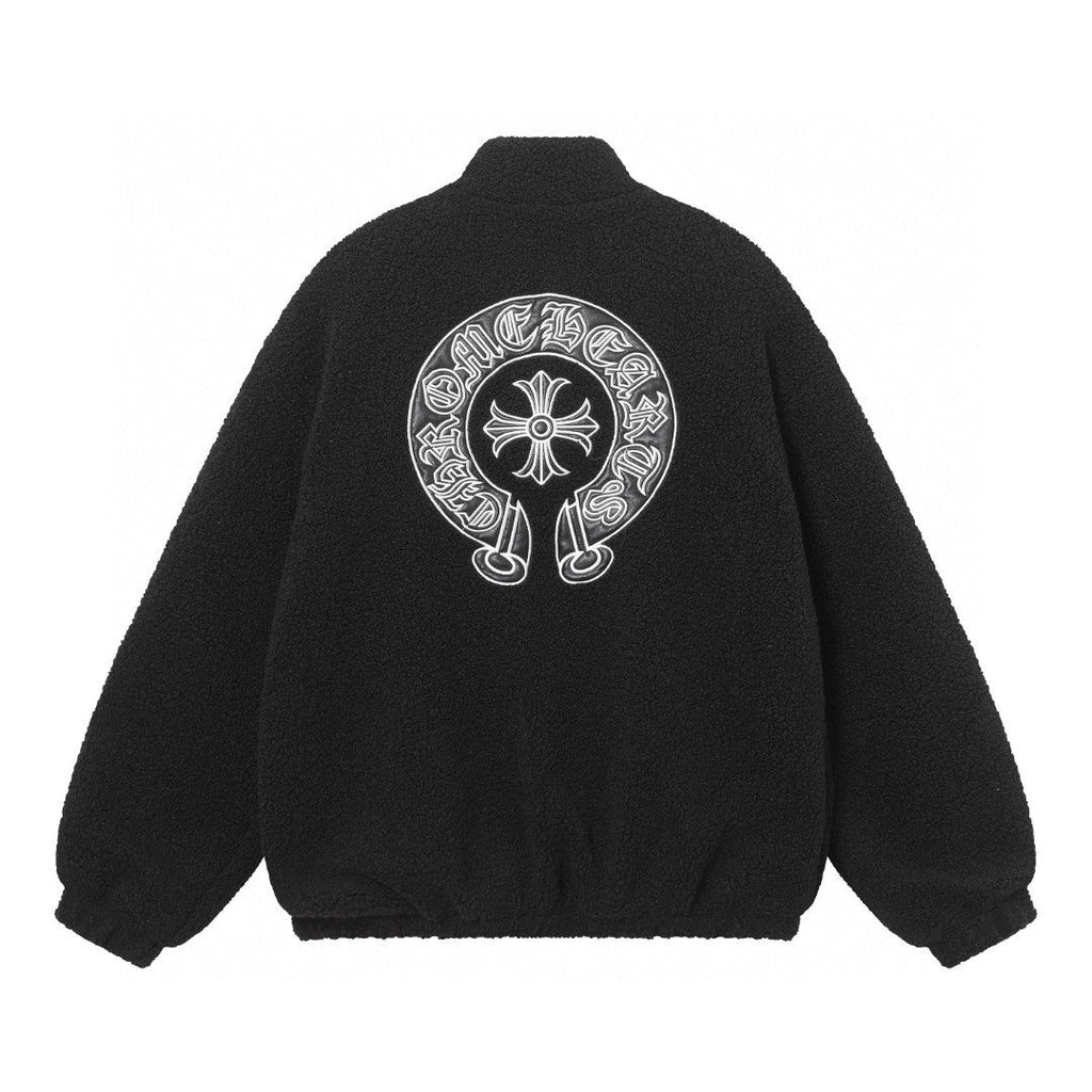 Chrome Hearts Horseshoe Embroidered Sherpa Jacket - Black Cream Gothic Coat 825