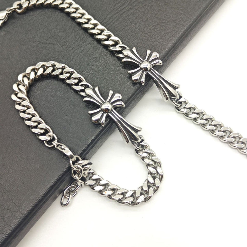 Chrome Hearts curved cross Cuban bracelet