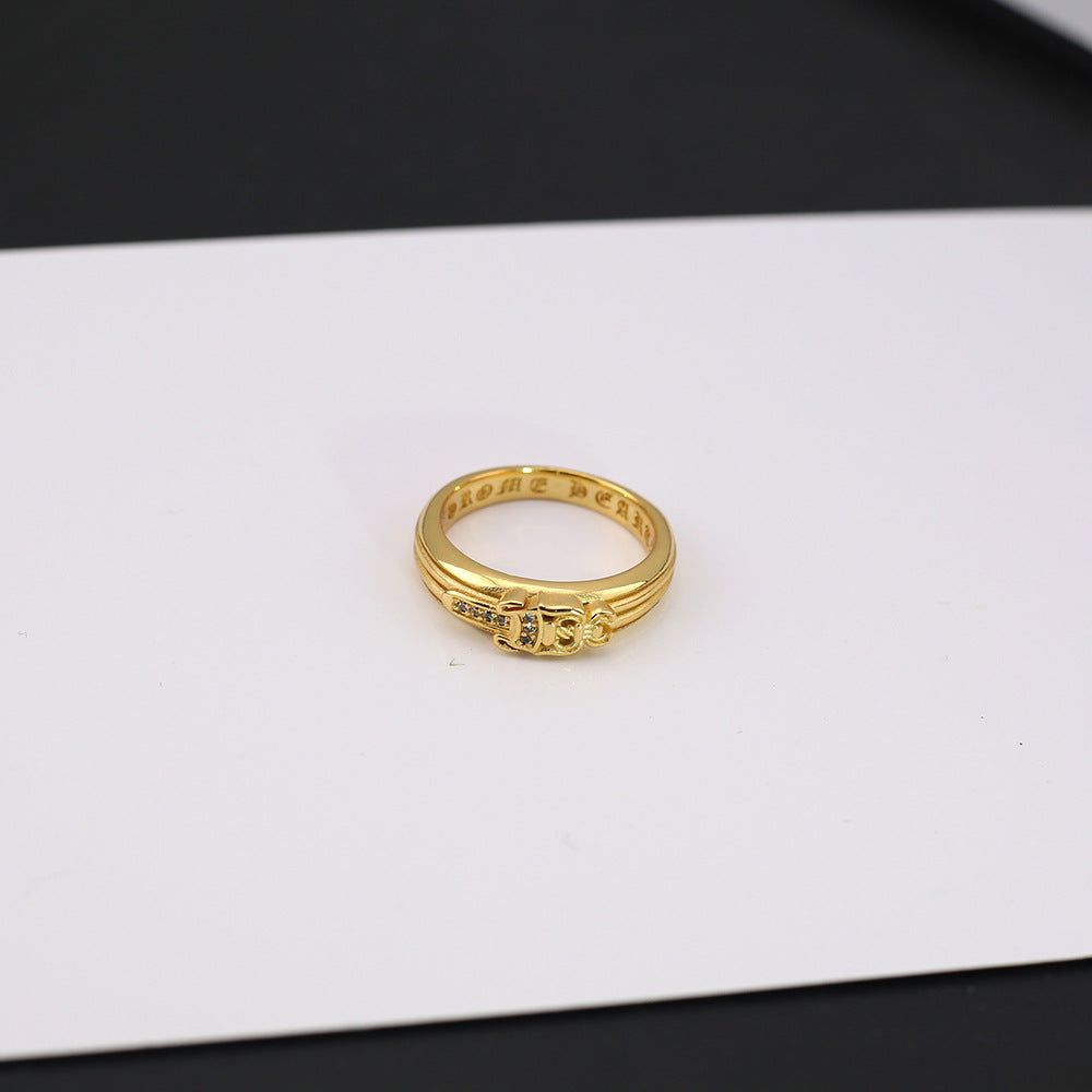 Chrome Hearts 24k gold-plated diamond holy sword ring
