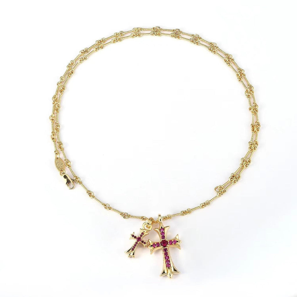 Chrome Hearts double cross diamond Bamboo Necklace