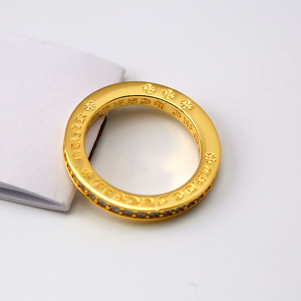 Chrome Hearts 24k Gold-plated Cross Full Diamond Ring