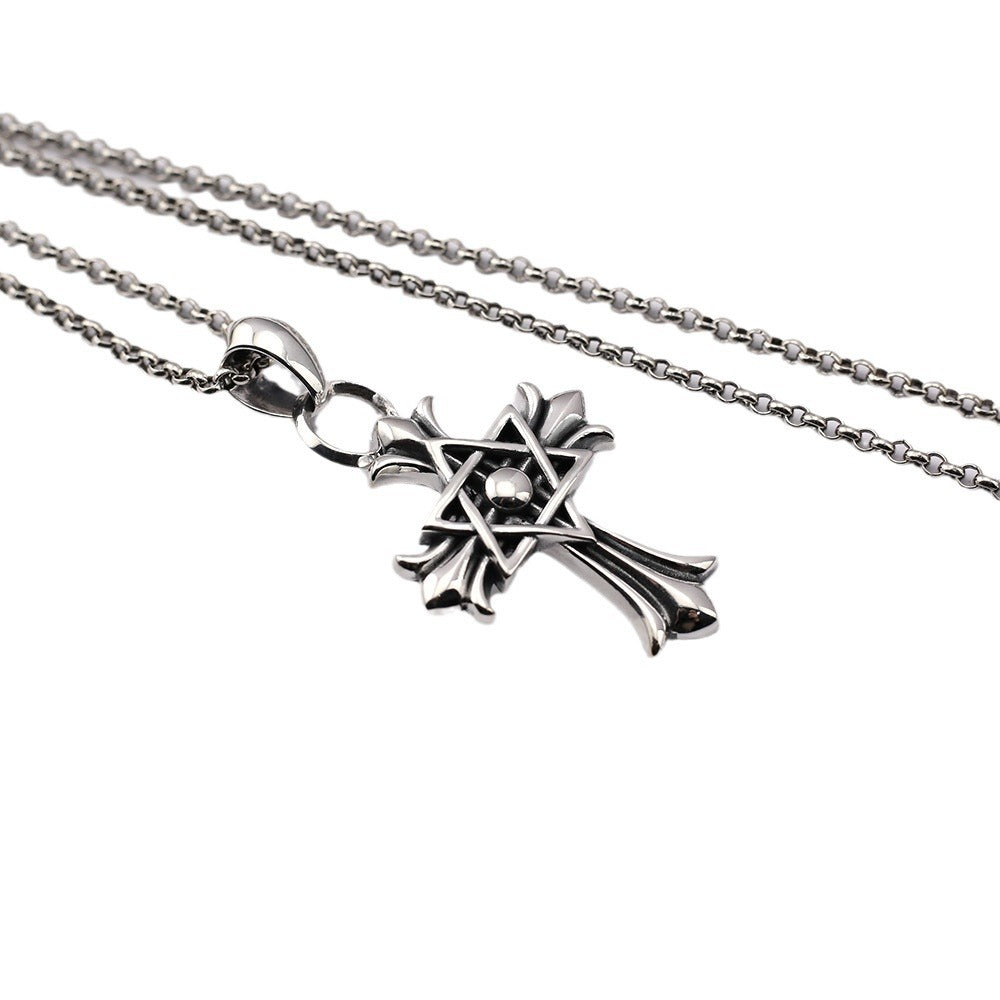 Chrome Hearts punk retro six-pointed star cross necklace