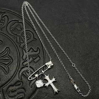 Chrome Hearts retro cube gemstone pin necklace