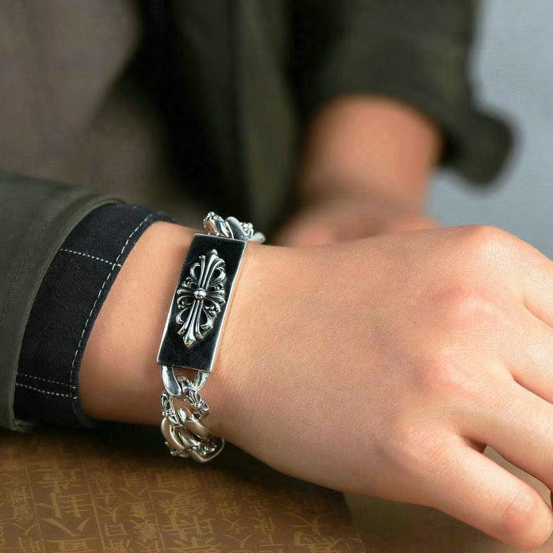 Chrome Hearts Floral Cross ID Bracelet 925 Sterling silver CH Keeper Bracelet