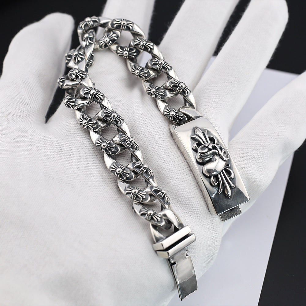 Chrome Hearts Floral cross heart ID bracelet