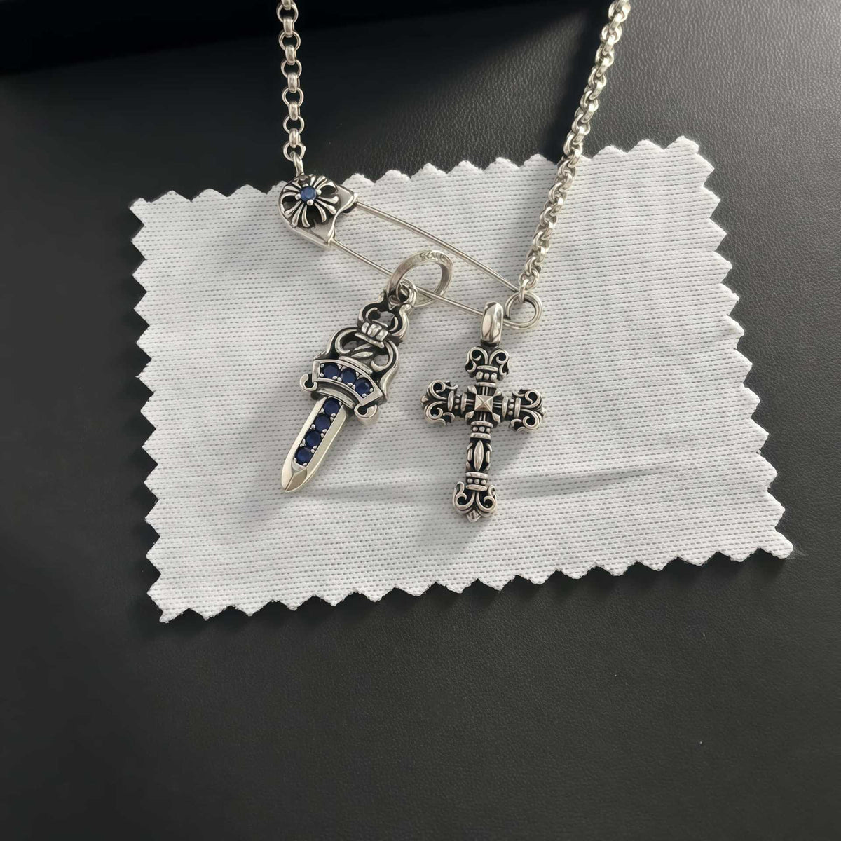 Chrome Hearts vintage flame cross brooch necklace
