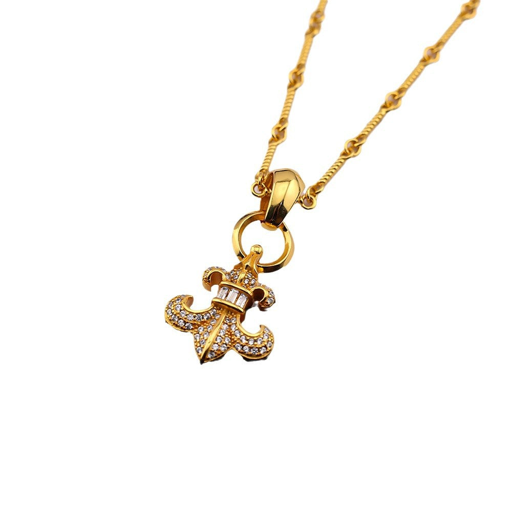 Chrome Hearts diamond anchor 24k gold plated pendant necklace