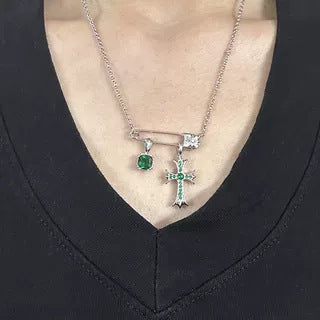 Chrome Hearts retro cube gemstone pin necklace