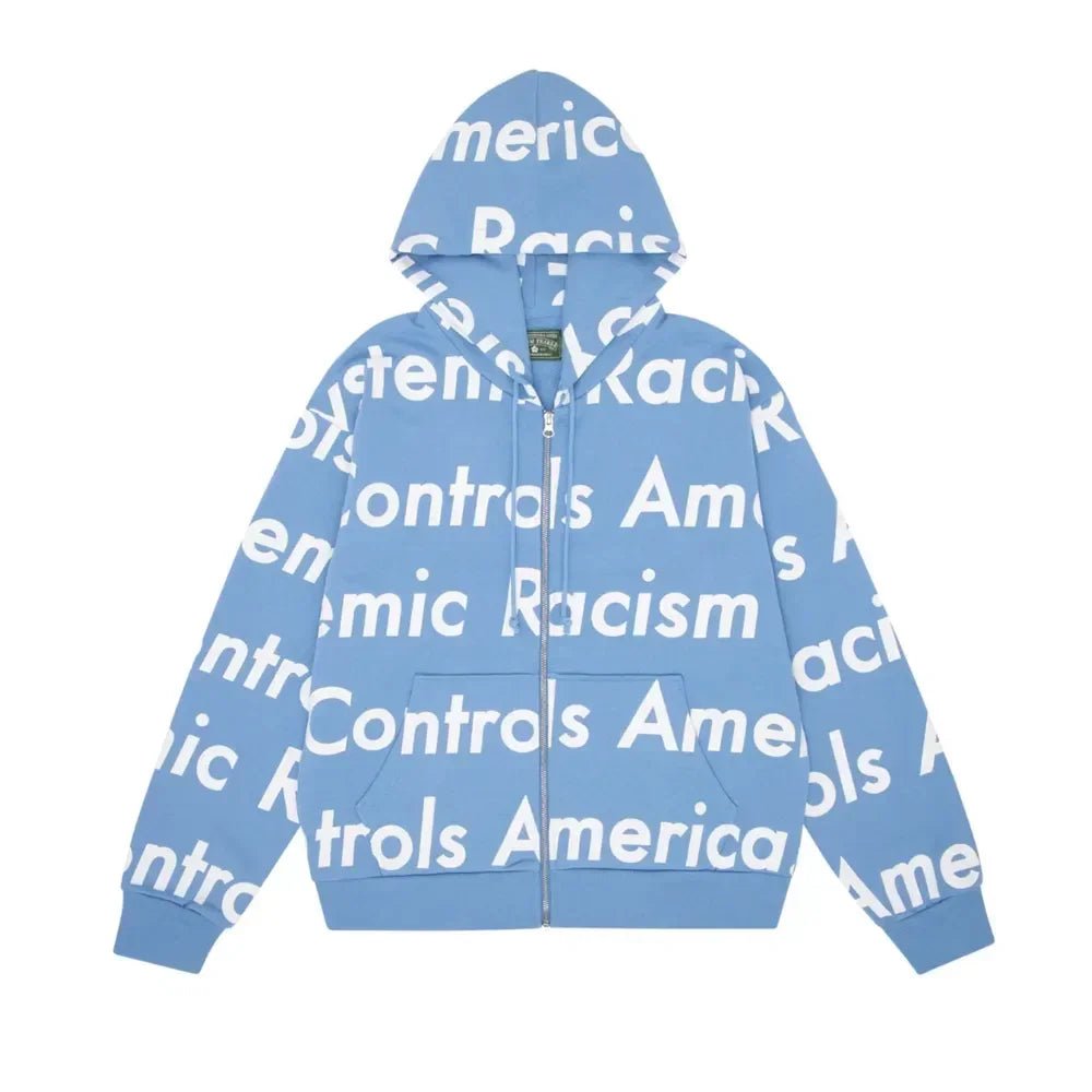 Denim Tears x Arthur Jafa Systemic Racism Controls America Zip Up Hoodie Dusty Blue