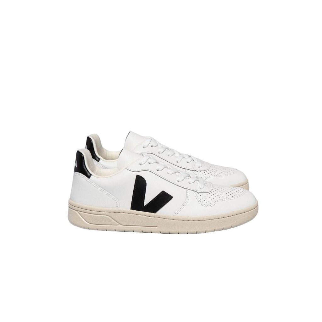 Veja Women's V-10 Leather Sneaker in White Black
